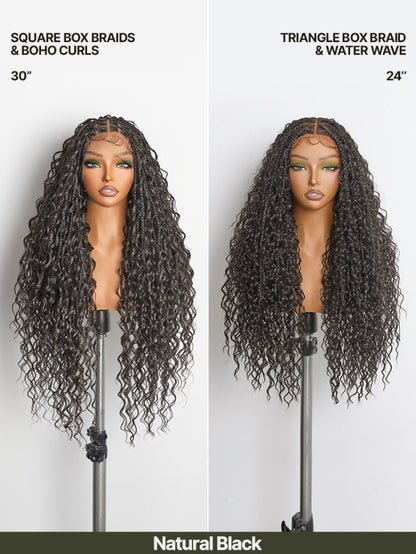Full Lace Boho Braids Synthetic Box Braid Wig – Grid-Part Top with Mixed Boho Curls