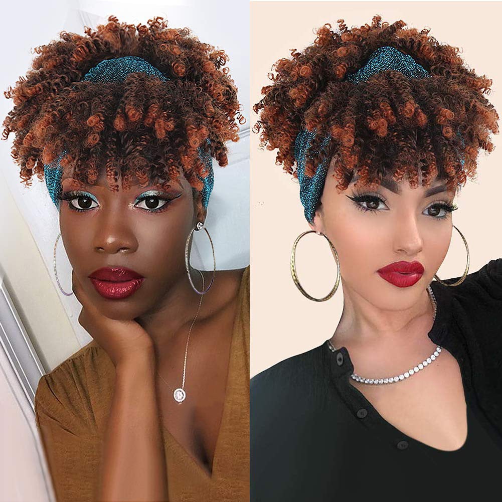 Short Afro Kinky Curly Wigs with Headband
