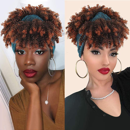 Short Afro Kinky Curly Wigs with Headband