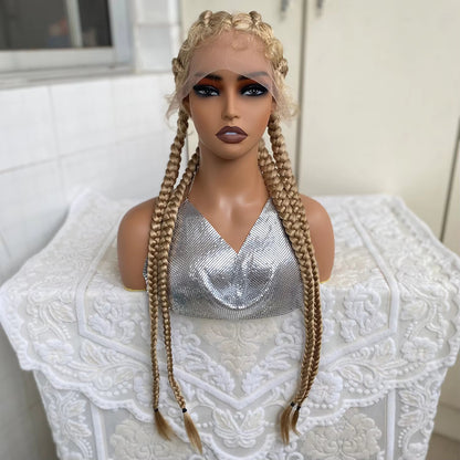 Lace Front Wig Braided Wigs With Baby Hair 32 Inches 4 Twist Cornrow Braids Crochet Braids