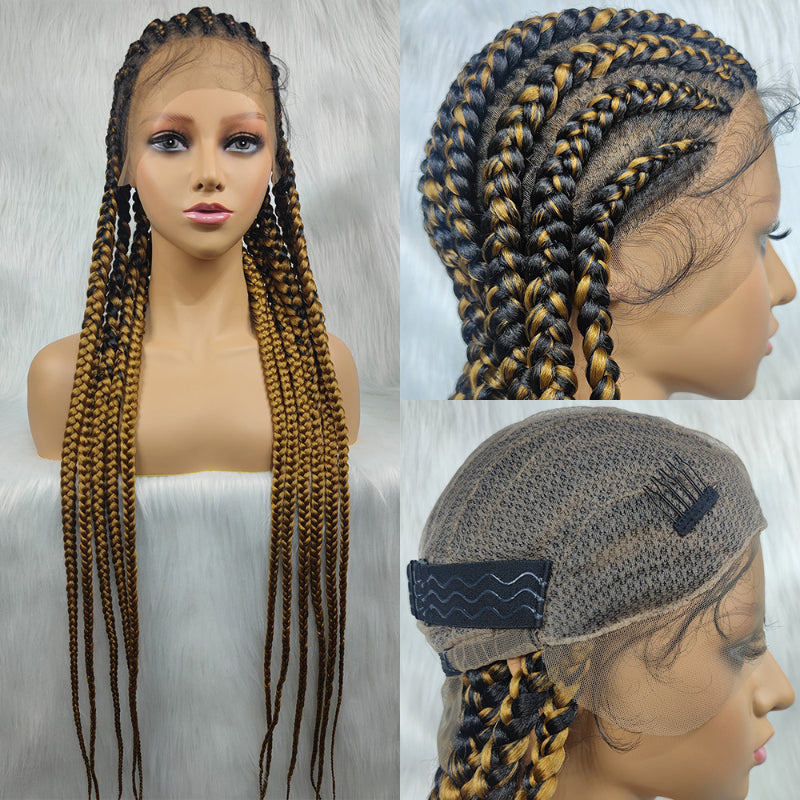 36 Inch Full Lace Giant Box Braid Wig With Baby Hair Cornrow Twist Wig