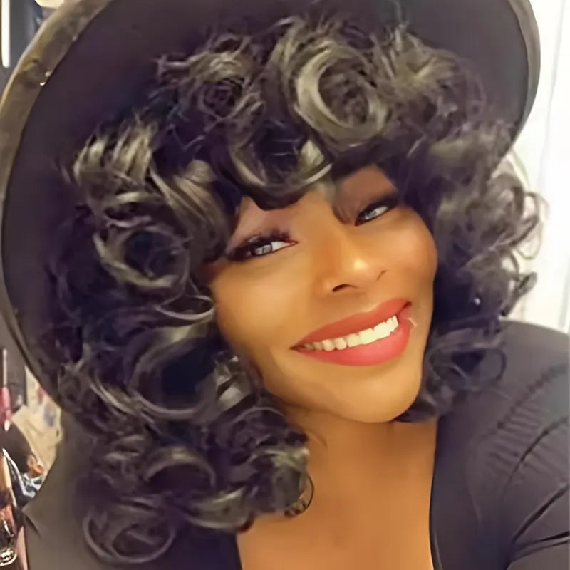 12 Inch Elegant Short Roll Wavy Costume Wig Natural Black Soft Curly Wig