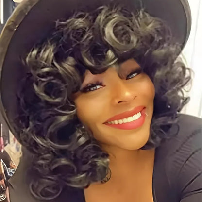 12 Inch Elegant Short Roll Wavy Costume Wig Natural Black Soft Curly Wig