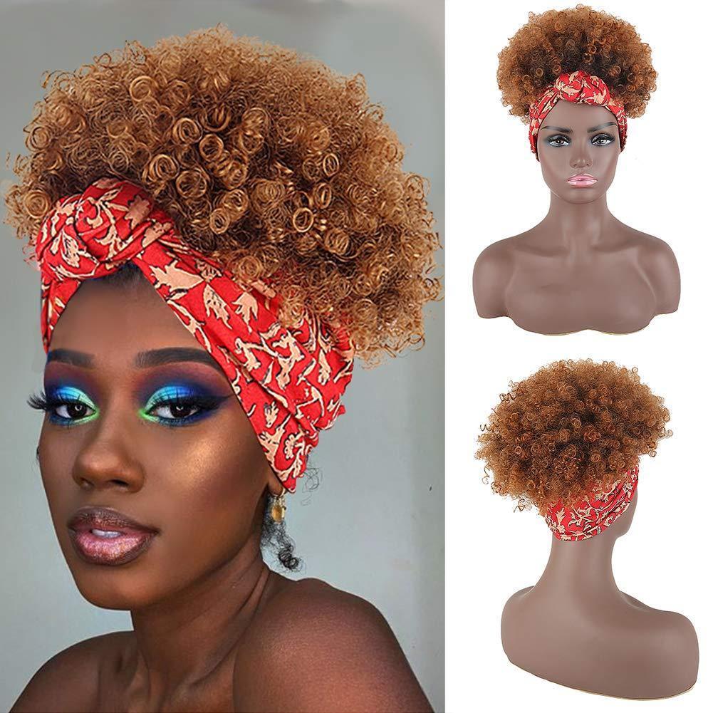 Hot Short Kinky Curly Wigs with Headband