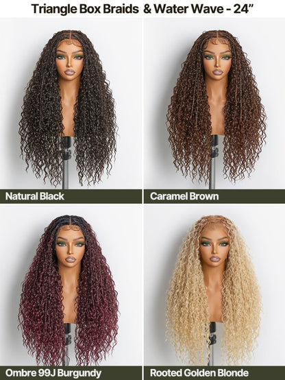 Full Lace Boho Braids Synthetic Box Braid Wig – Grid-Part Top with Mixed Boho Curls