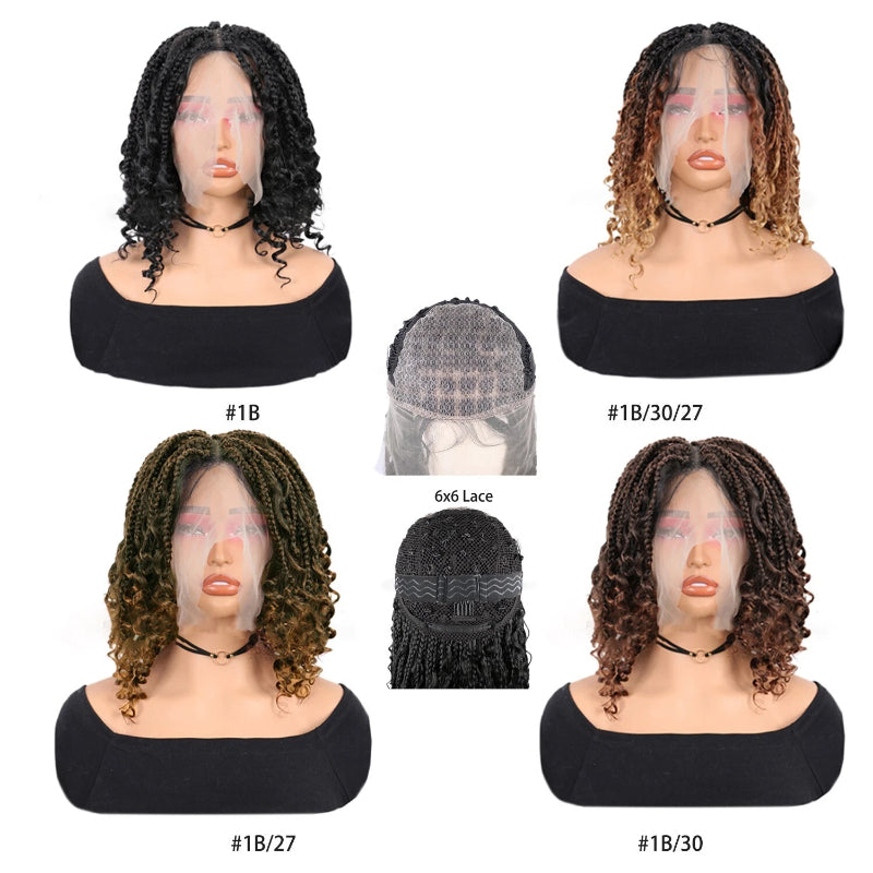 16" Boho Braided Wig 6x6 Lace Front Wig Full Lace Box Braid Wigs