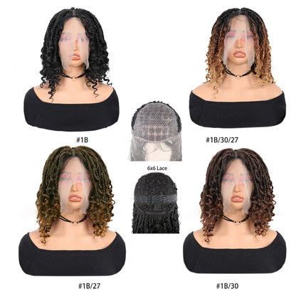 16" Boho Braided Wig 6x6 Lace Front Wig Full Lace Box Braid Wigs