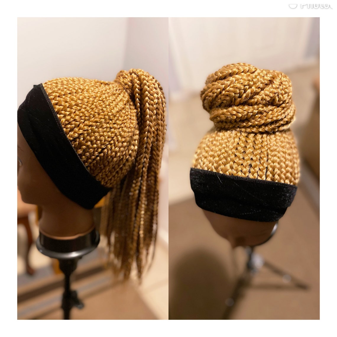 Gold Blonde 2 in 1 Box Braided Wig Headband Wigs