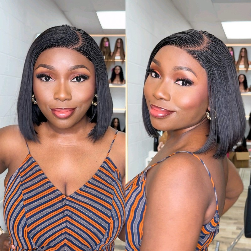 Classic Braided Bob 10” Hair Micros Side Part Wig