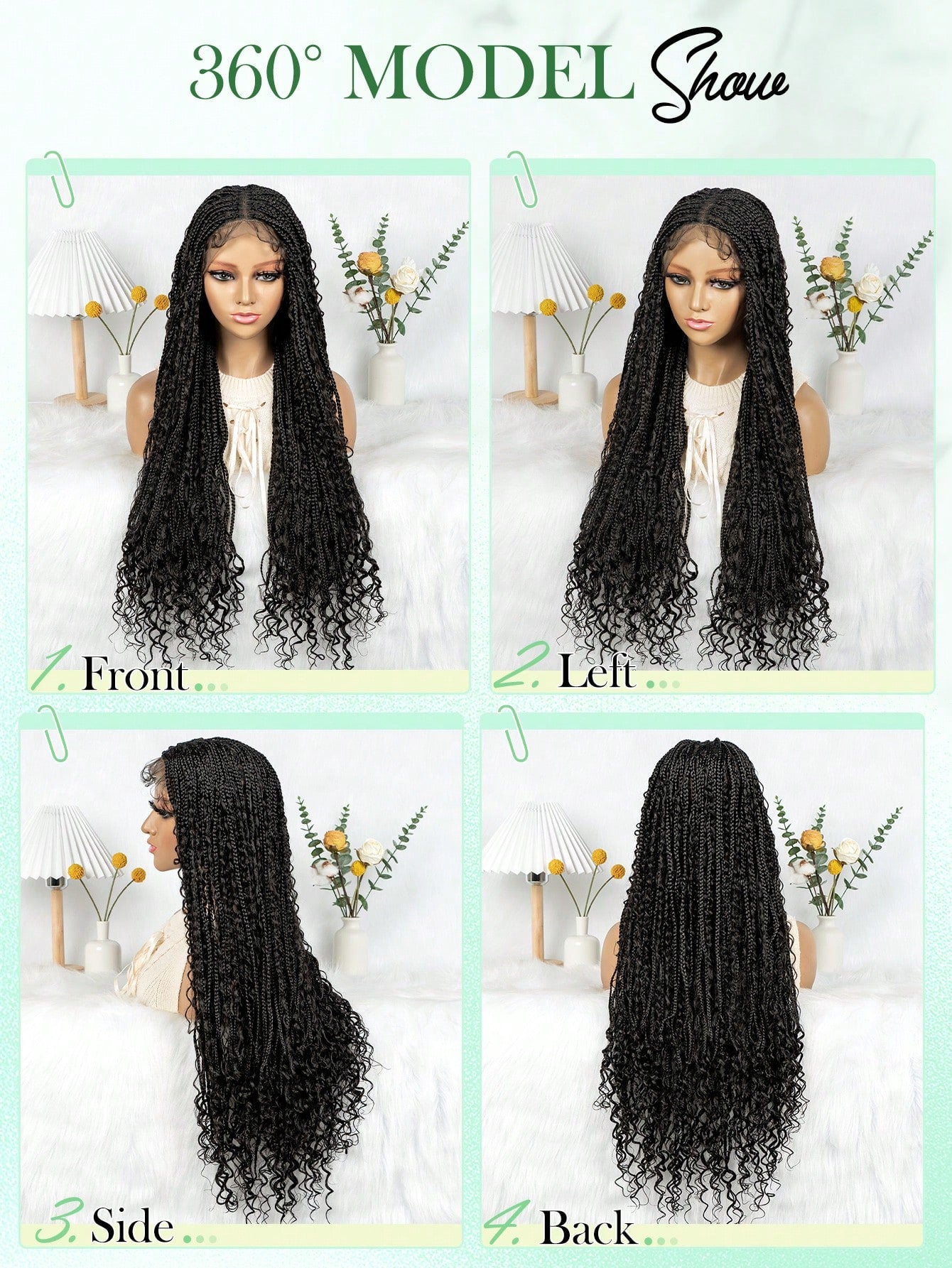 BohoFull Lace Braided Wig, Long Wavy Crochet Braids Wig With Baby Hair, Handmade No-Knot Woven Braid Wave Headband Hair Extension