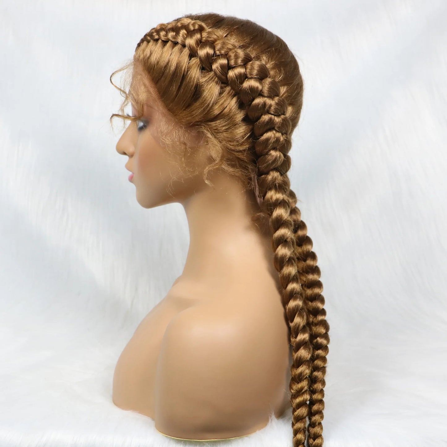 36 Inches Long Lace Front Braided Wigs Dutch Twins Braids Wig With Baby Hair