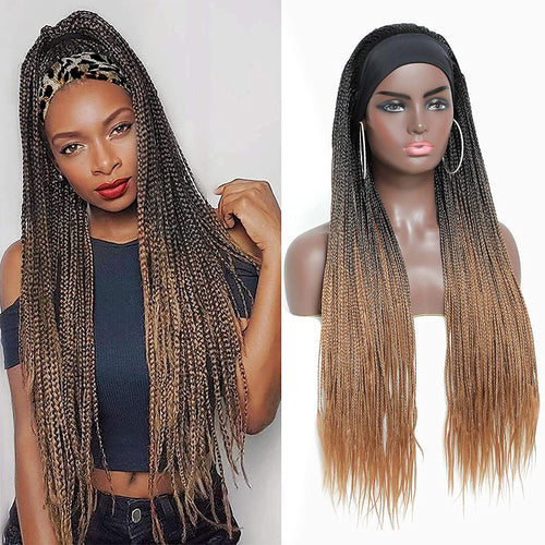 Black Gradient Light Brown Long Micro Braids Wig Headband Wigs Box Braided Wigs