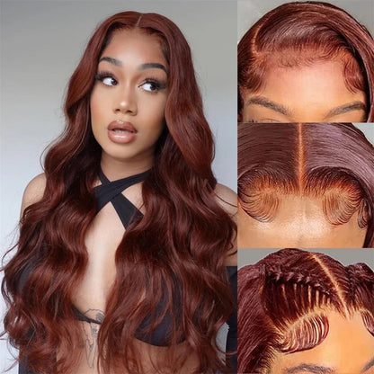 [Glueless Wig]  Hair Ready To Go Color #33 Reddish Brown Body Wave Lace 4x4 & 5x5  Pre-cut Lace Glueless Wigs