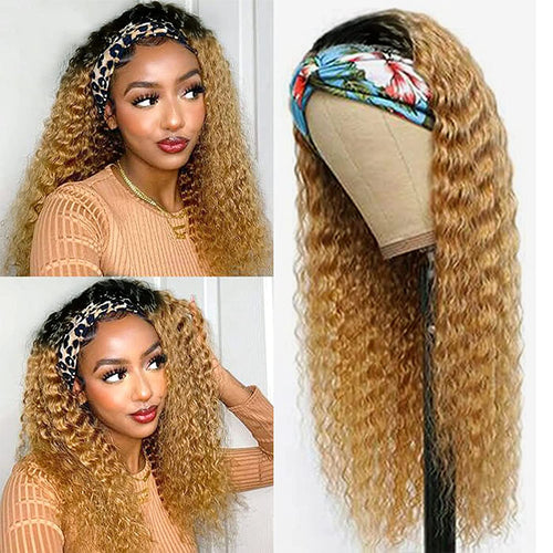 Black Mixed Blonde Curly Long Hair Headband Glueless Wig