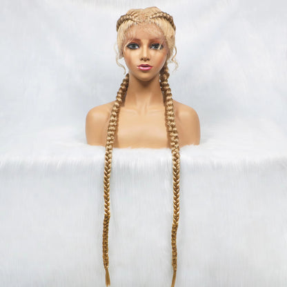 36 Inches Long Lace Front Braided Wigs Dutch Twins Braids Wig With Baby Hair