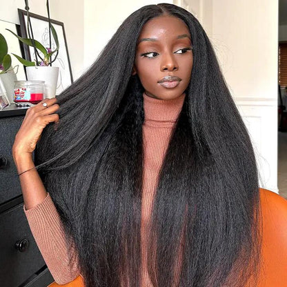 [Glueless Wig]  Hair Pre-cut Kinky Straight Glueless HD 6X4/4x4  Lace Closure 100%  Wig