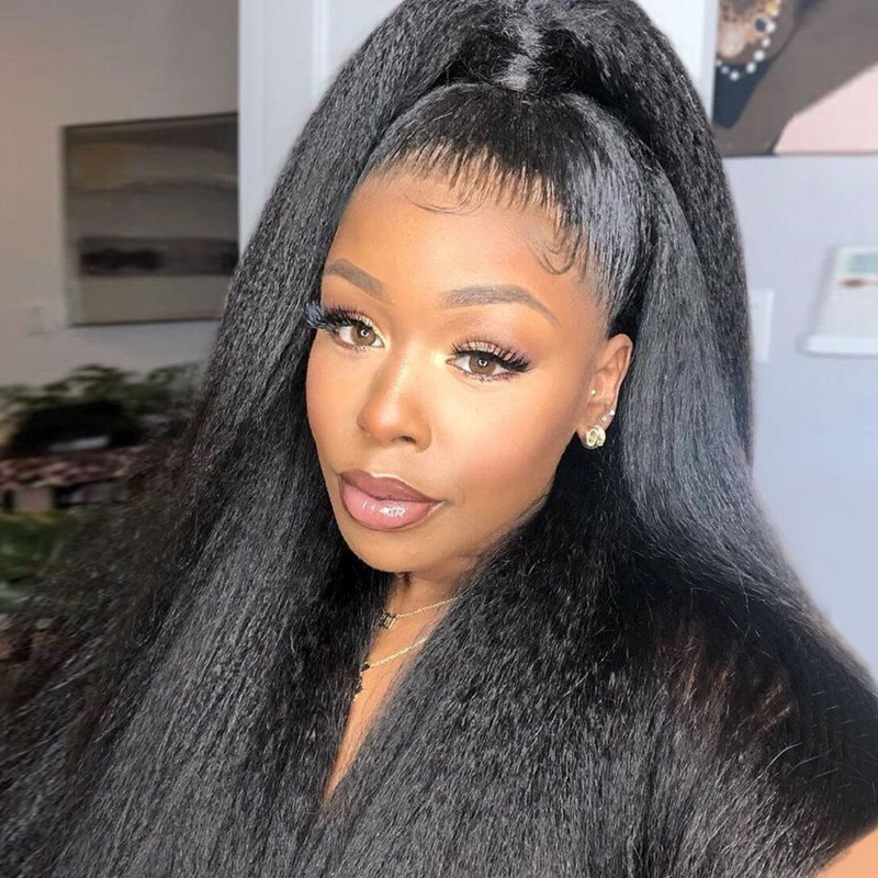 [Glueless Wig]  Easy To Wear Glueless Wigs Kinky Straight Pre-Cut 4x4/5x5 HD Transparent Lace Closure Wig with Pre Plucked Hairline