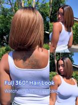 7x5 Chestnut Brown Ombre Yaki Straight Bob Wig Pre-Bleached Natural Looking Glueless Wig