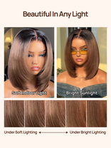 7x5 Chestnut Brown Ombre Yaki Straight Bob Wig Pre-Bleached Natural Looking Glueless Wig