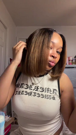 7x5 Chestnut Brown Ombre Yaki Straight Bob Wig Pre-Bleached Natural Looking Glueless Wig