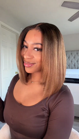7x5 Chestnut Brown Ombre Yaki Straight Bob Wig Pre-Bleached Natural Looking Glueless Wig