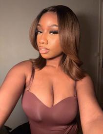 7x5 Chestnut Brown Ombre Yaki Straight Bob Wig Pre-Bleached Natural Looking Glueless Wig