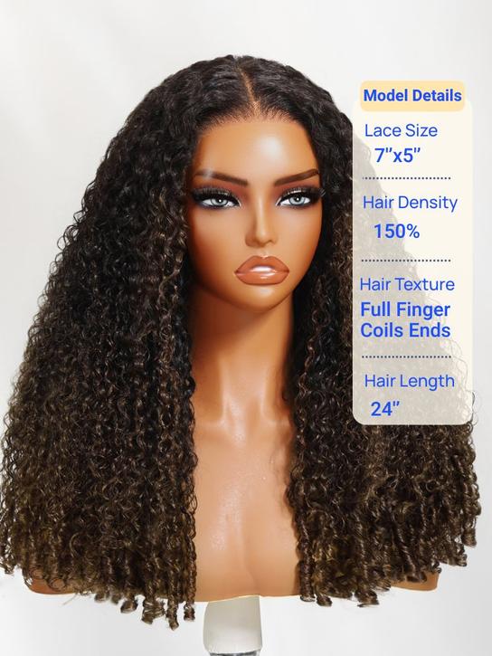 Chestnut Brown Burmese Curly Glueless Wig | 7×5 Lace