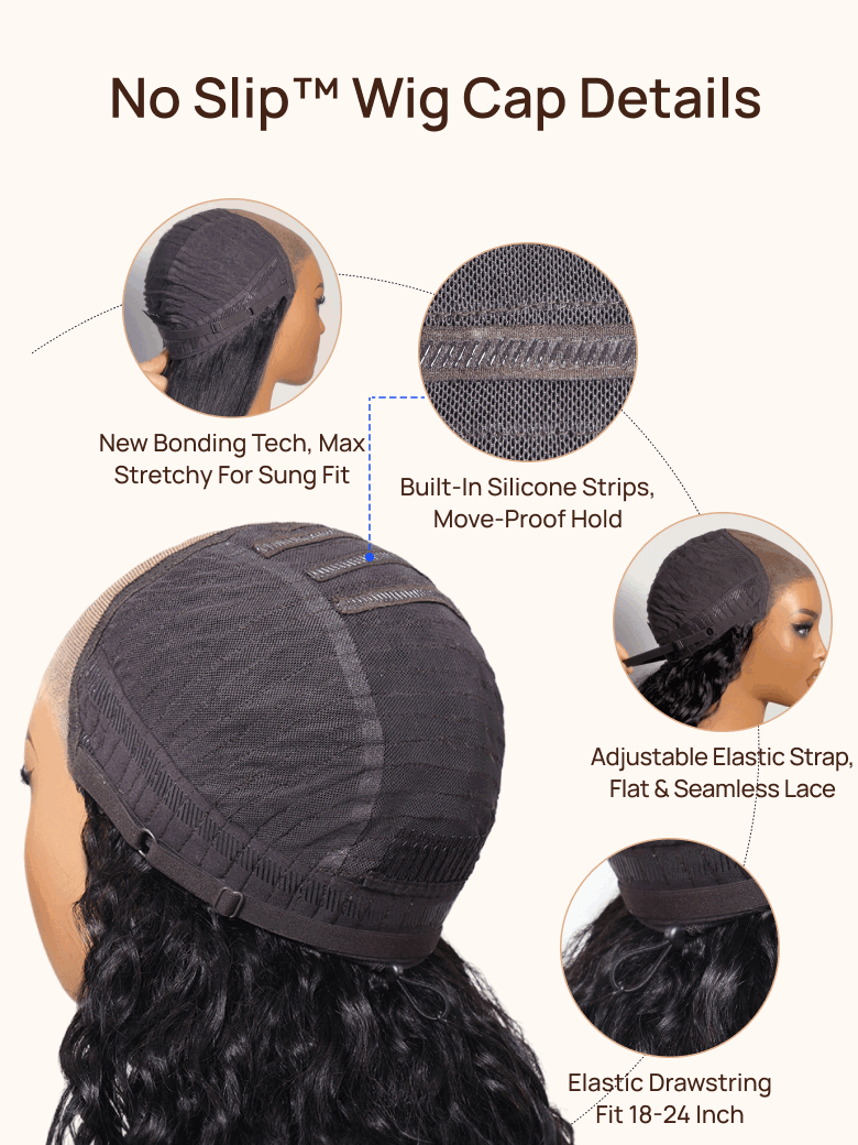 No-slip glueless drawstring wig cap details