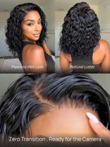 Ready to Wear Short Water Wave Bob Wig 6x4 Lace Closure Side Part Glueless Lace Wig 220% Density