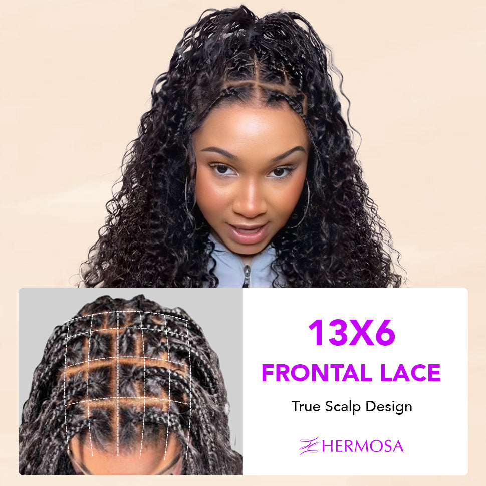Three styling options for a boho braided curly wig
