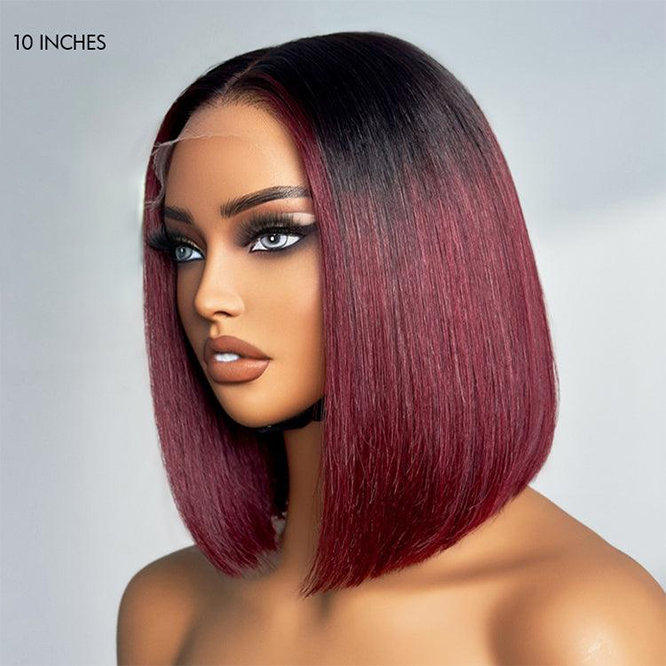 Blunt Cut Short Bob T/4 Brown 13x4/2x6 Lace Front Wig T/99J Red Straight Wigs