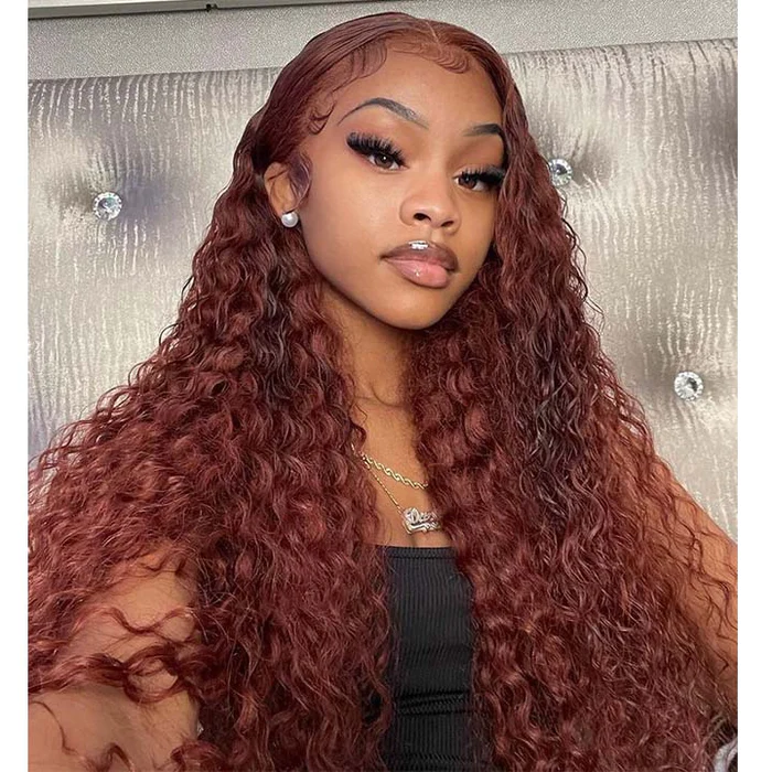 [Glueless Wig] Hair Easy To Wear Color #33 Reddish Brown Deep Wave 4x4 & 5x5 Pre-cut lace Glueless Wig With Baby Hair