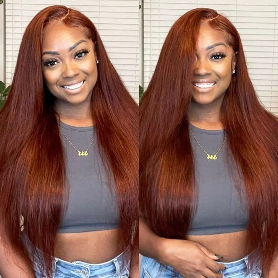 [Glueless Wig] Hair Color #33 Reddish Brown 180% 200% Density Straight Lace 4x4 & 5x5  Pre-cut Lace Ready To Go Glueless Wigs