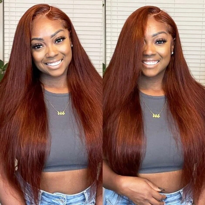 [Glueless Wig] Hair Color #33 Reddish Brown 180% 200% Density Straight Lace 4x4 & 5x5  Pre-cut Lace Ready To Go Glueless Wigs