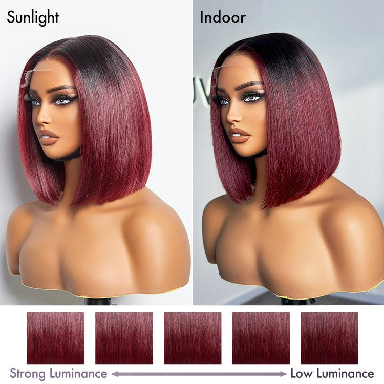 Blunt Cut Short Bob T/4 Brown 13x4/2x6 Lace Front Wig T/99J Red Straight Wigs