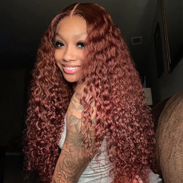 [Glueless Wig] Hair Easy To Wear Color #33 Reddish Brown Deep Wave 4x4 & 5x5 Pre-cut lace Glueless Wig With Baby Hair