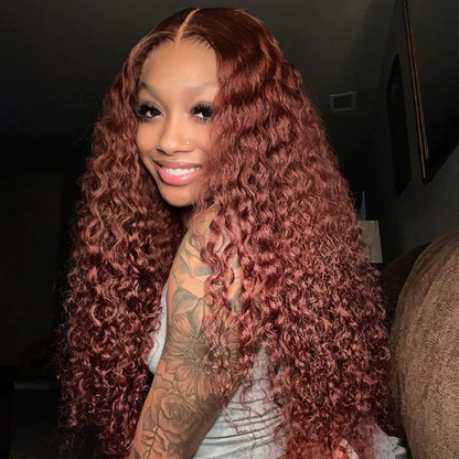 [Glueless Wig] Hair Easy To Wear Color #33 Reddish Brown Deep Wave 4x4 & 5x5 Pre-cut lace Glueless Wig With Baby Hair