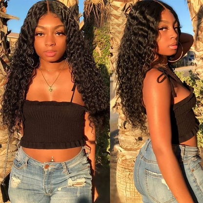 [Glueless Wig] Natural Black Deep Wave 6X4 HD Lace Wig Pre-cut Glueless Wigs With Baby Hair