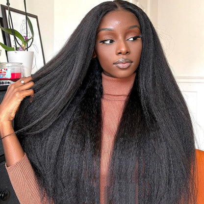[Glueless Wig]  Kinky Straight  6x4 Pre-cut Glueless Wigs for Beginners Ready To Go  Wigs