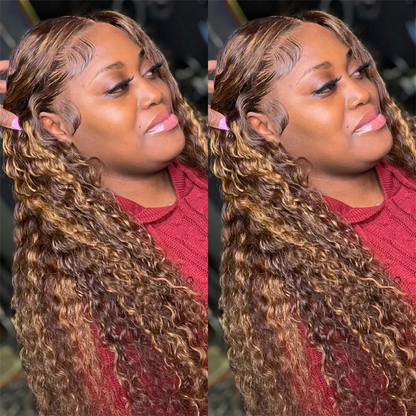 [Glueless Wig]  Highlight Color P4/27 Deep Wave HD 4x4 & 5x5 lace Pre-cut Glueless Wig With Baby Hair