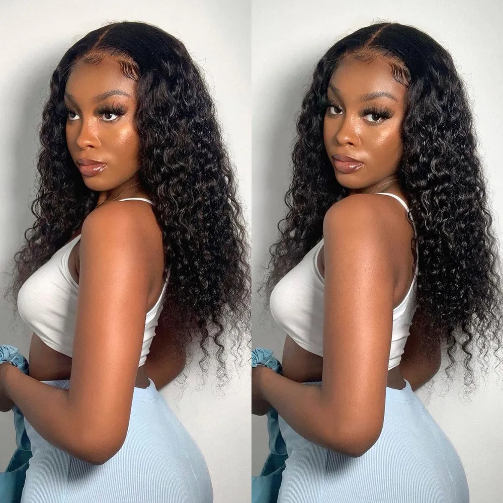 [Glueless Wig] Natural Black Deep Wave 6X4 HD Lace Wig Pre-cut Glueless Wigs With Baby Hair