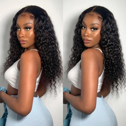 [Glueless Wig] Natural Black Deep Wave 6X4 HD Lace Wig Pre-cut Glueless Wigs With Baby Hair