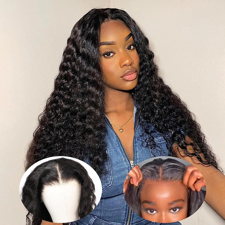 [Glueless Wig] Natural Black Deep Wave 6X4 HD Lace Wig Pre-cut Glueless Wigs With Baby Hair