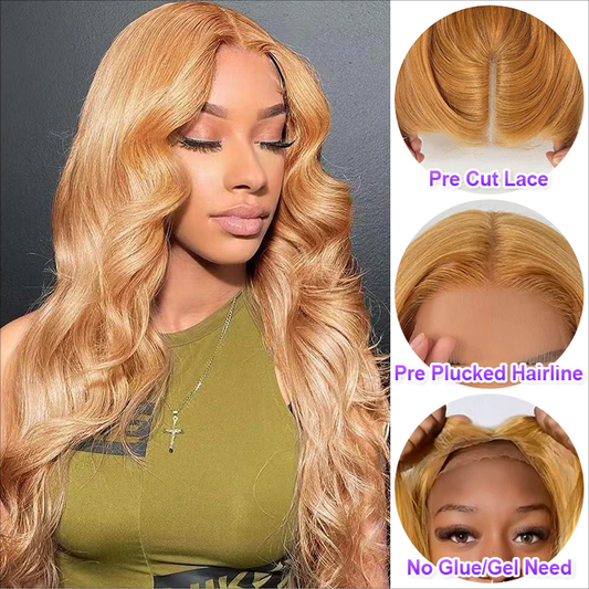 [Glueless Wig] #27 Honey Blonde Body Wave 5x5/4x4 Pre-Cut HD Lace Ready To Go Glueless  Wigs