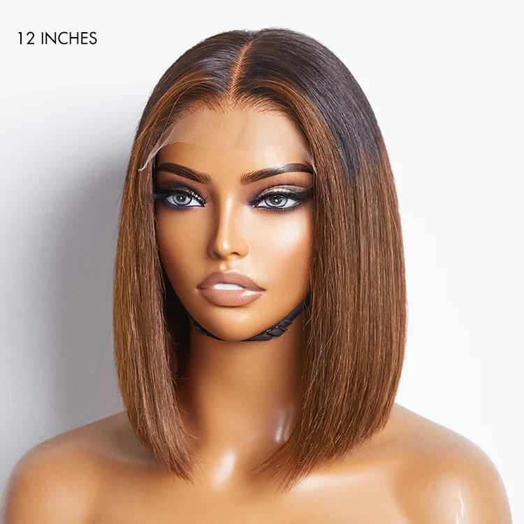 Blunt Cut Short Bob T/4 Brown 13x4/2x6 Lace Front Wig T/99J Red Straight Wigs