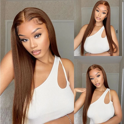 [Glueless Wig]  Hair #4 Brown Straight Wig 4x4 & 5x5  Pre-cut Lace Ready To Go Glueless Wigs  Wigs