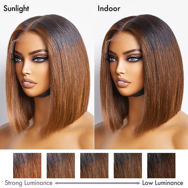 Blunt Cut Short Bob T/4 Brown 13x4/2x6 Lace Front Wig T/99J Red Straight Wigs