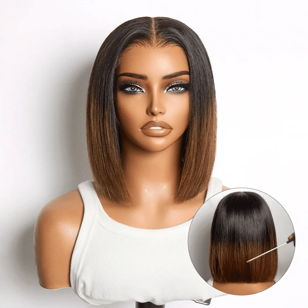 Blunt Cut Short Bob T/4 Brown 13x4/2x6 Lace Front Wig T/99J Red Straight Wigs
