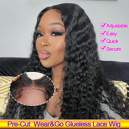 [Glueless Wig] Natural Black Deep Wave 6X4 HD Lace Wig Pre-cut Glueless Wigs With Baby Hair