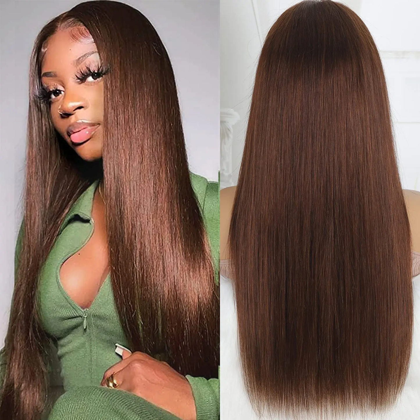 [Glueless Wig]  Hair #4 Brown Straight Wig 4x4 & 5x5  Pre-cut Lace Ready To Go Glueless Wigs  Wigs